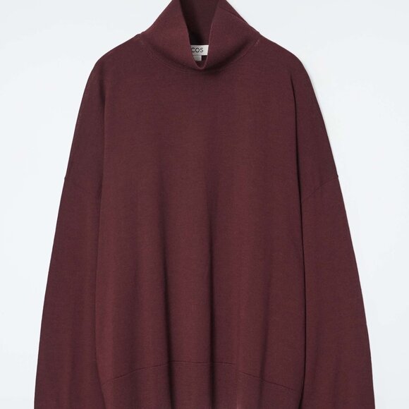 COS Burgundy Merino Wool Sweater Turtleneck Oversized XS - Picture 1 of 5